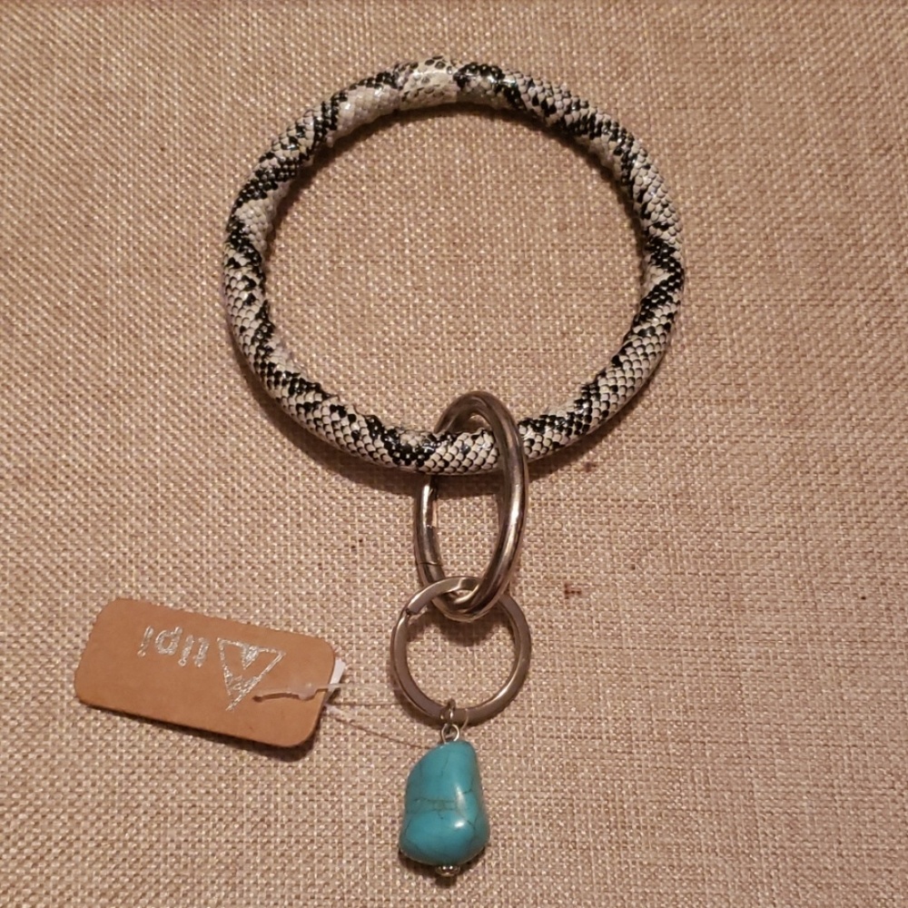 Snakeskin Leather Like Turquoise  Bangle Keyring